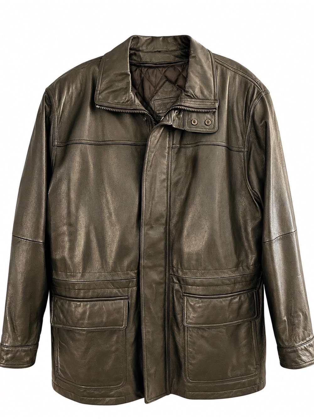 Men's Black Roundtree & Yorke hip-length leather coat with zip out lining, Large